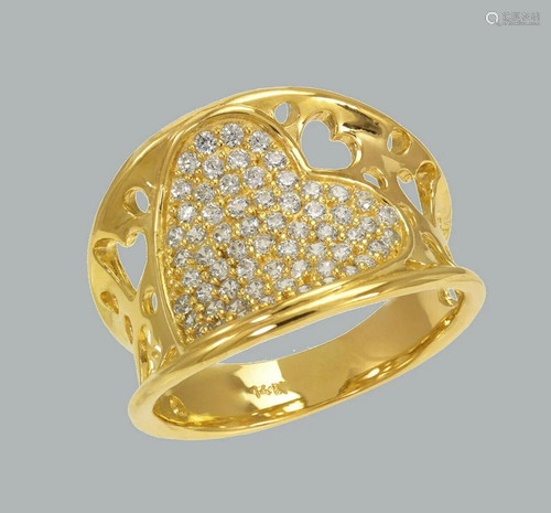 14K YELLOW GOLD LADIES FANCY CZ RING BAND PAVE HEART