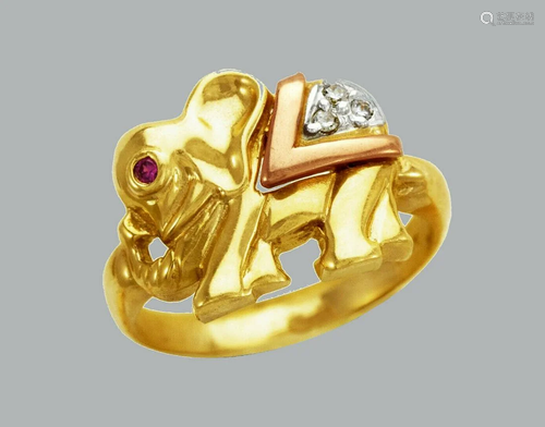 NEW 14K TRI COLOR GOLD LADIES FANCY CZ RING ELEPHANT