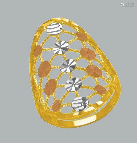 NEW 14K TRI COLOR GOLD LADIES FANCY RING COCKTAIL