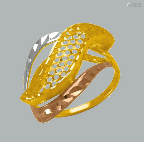 NEW 14K TRI COLOR GOLD LADIES FANCY RING COCKTAIL