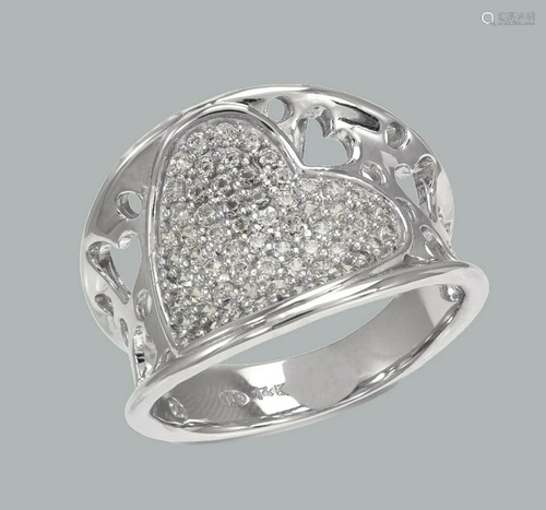 14K WHITE GOLD LADIES FANCY CZ RING BAND PAVE HEART