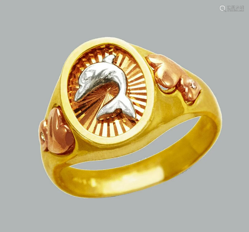 NEW 14K TRI COLOR GOLD LADIES FANCY CZ RING DOLPHIN