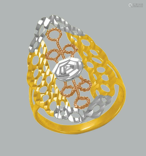 NEW 14K TRI COLOR GOLD LADIES FANCY RING COCKTAIL