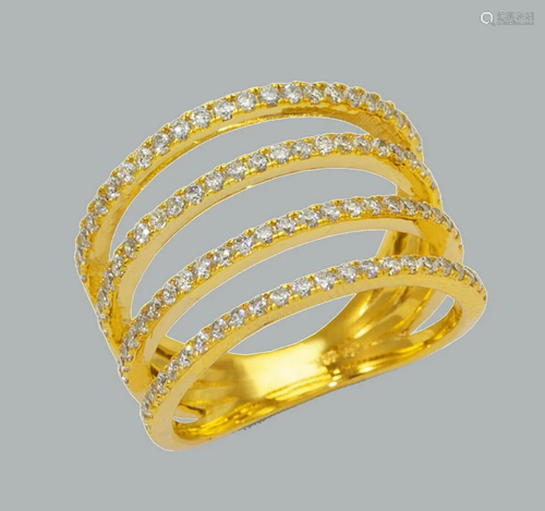 NEW 14K YELLOW GOLD LADIES FANCY CZ RING 4 ROW