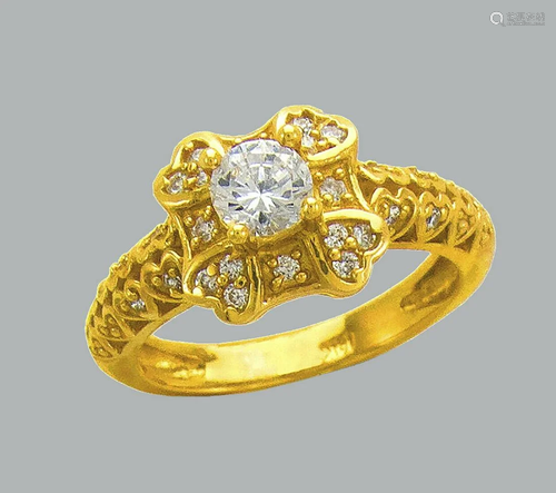 14K YELLOW GOLD LADIES FANCY CZ ENGAGEMENT RING HE…