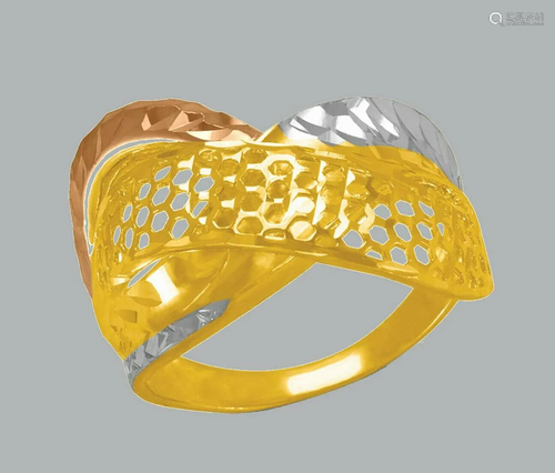 NEW 14K TRI COLOR GOLD LADIES FANCY RING COCKTAIL