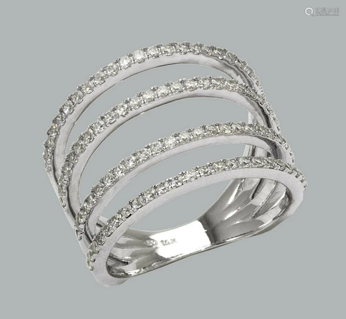 NEW 14K WHITE GOLD LADIES FANCY CZ RING 4 ROW