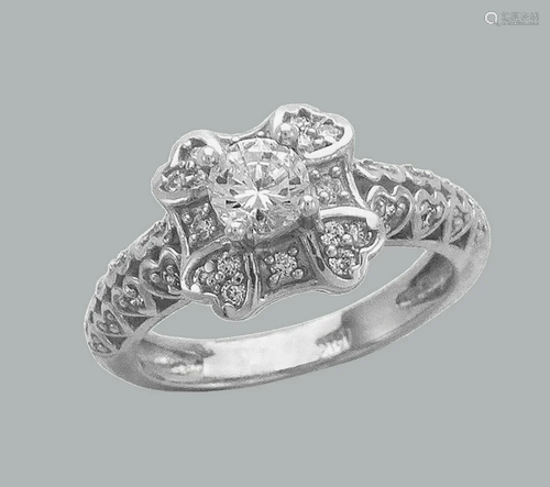 14K WHITE GOLD LADIES FANCY CZ ENGAGEMENT RING HE…