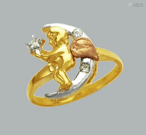 NEW 14K TRI COLOR GOLD LADIES FANCY CZ RING CUPID