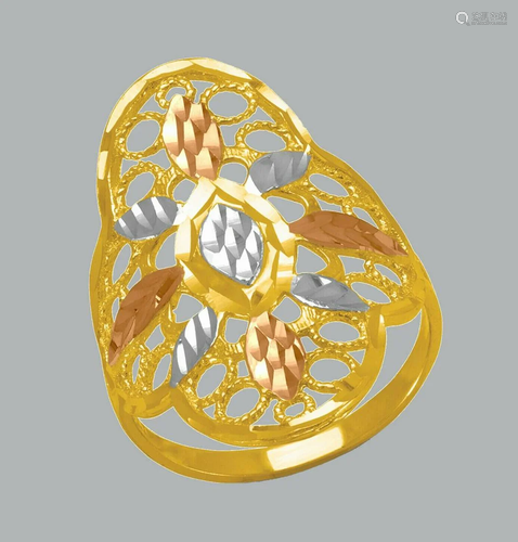 NEW 14K TRI COLOR GOLD LADIES FANCY RING COCKTAIL