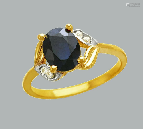 NEW 14K TWO TONE GOLD LADIES FANCY CZ RING BLUE OVAL