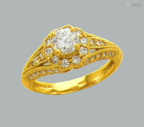 14K YELLOW GOLD FANCY CZ ENGAGEMENT RING FILIGREE