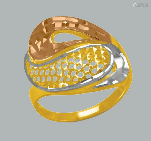 NEW 14K TRI COLOR GOLD LADIES FANCY RING COCKTAIL