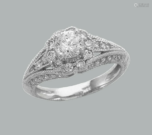 14K WHITE GOLD FANCY CZ ENGAGEMENT RING FILIGREE