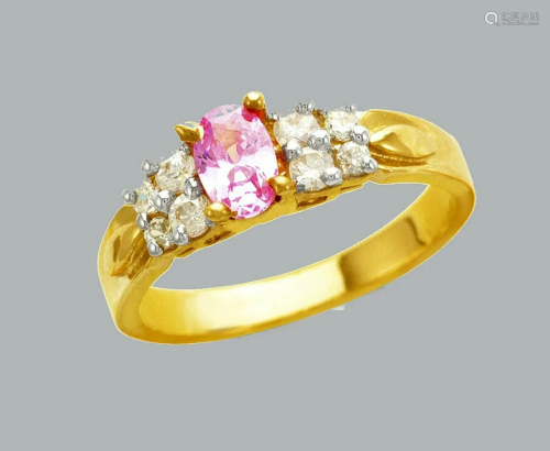 NEW 14K TWO TONE GOLD LADIES FANCY CZ RING PINK