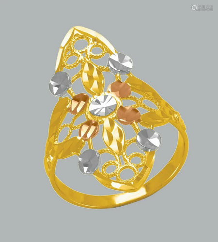 NEW 14K TRI COLOR GOLD LADIES FANCY RING COCKTAIL