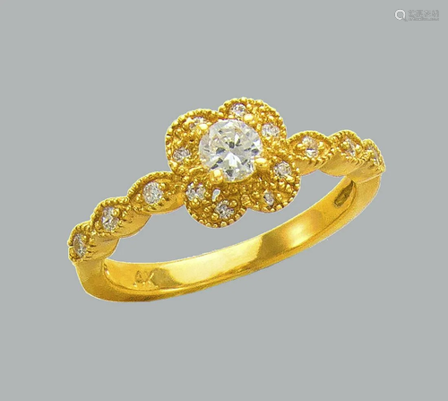 14K YELLOW GOLD CZ ENGAGEMENT RING FILIGREE FLOWER