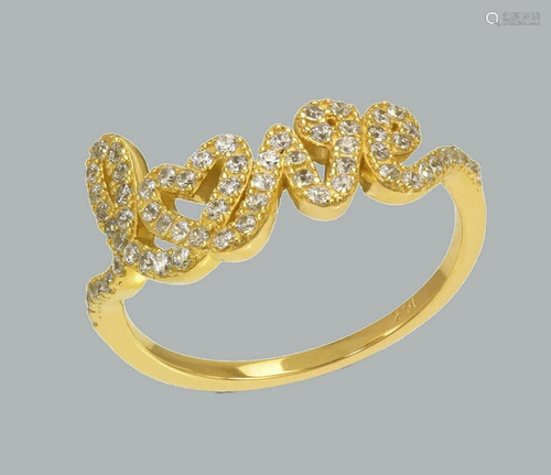 NEW 14K YELLOW GOLD LADIES FANCY CZ RING LOVE