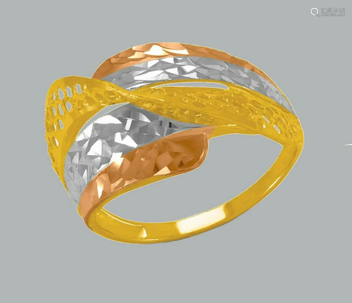 NEW 14K TRI COLOR GOLD LADIES FANCY RING COCKTAIL