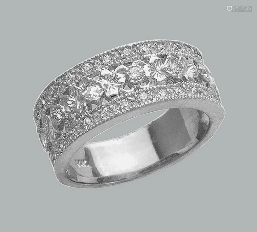 14K WHITE GOLD LADIES CZ RING FILIGREE BAND FLOWER