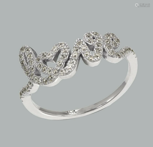 NEW 14K WHITE GOLD LADIES FANCY CZ RING LOVE