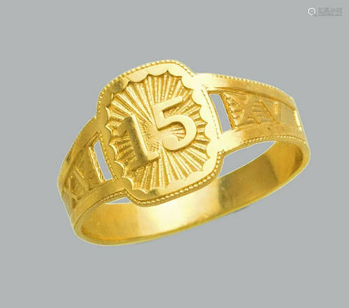 NEW 14K YELLOW GOLD LADIES FANCY RING 15 ANOS