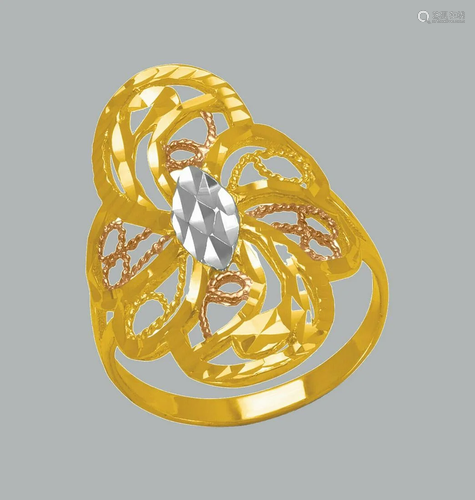 NEW 14K TRI COLOR GOLD LADIES FANCY RING COCKTAIL