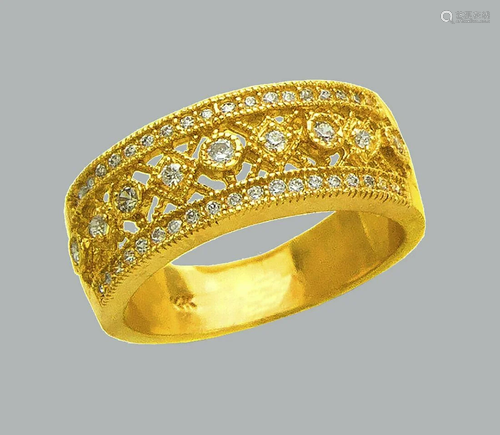 14K YELLOW GOLD LADIES CZ RING FILIGREE BAND FLOWER