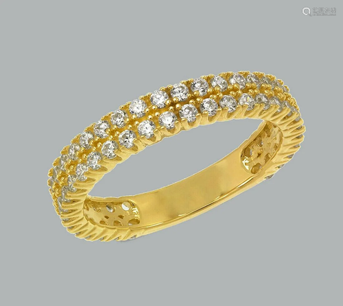 14K YELLOW GOLD LADIES CZ RING BAND DOUBLE ETERNITY