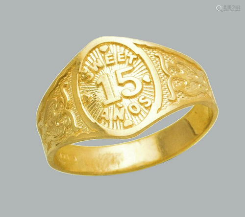 NEW 14K YELLOW GOLD LADIES FANCY RING SWEET 15 ANOS