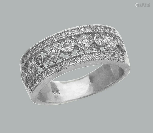 14K WHITE GOLD LADIES CZ RING FILIGREE BAND FLOWER