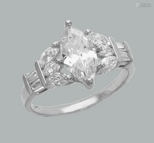 14K WHITE GOLD LADIES FANCY ENGAGEMENT RING MARQ…