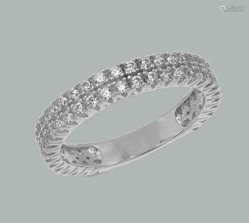 14K WHITE GOLD LADIES CZ RING BAND DOUBLE ETERNITY