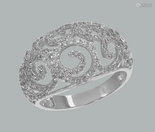 NEW 14K WHITE GOLD LADIES FANCY CZ RING SWIRL