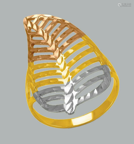 NEW 14K TRI COLOR GOLD LADIES FANCY RING COCKTAIL LEAF