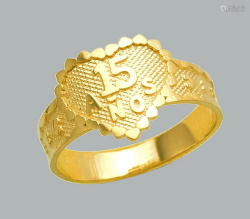 14K YELLOW GOLD LADIES FANCY RING 15 ANOS HEART FILIGRE