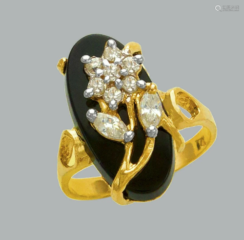 NEW 14K YELLOW GOLD LADIES CZ COCKTAIL RING ONYX