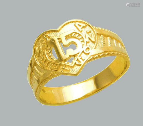 14K YELLOW GOLD LADIES FANCY RING SWEET 15 ANOS HEART