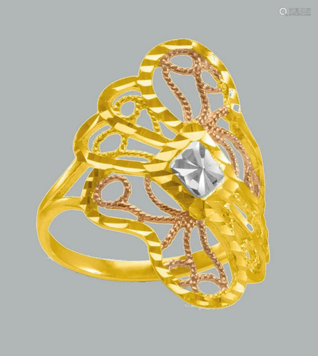 NEW 14K TRI COLOR GOLD LADIES FANCY RING COCKTAIL