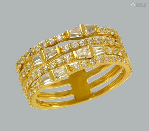 NEW 14K YELLOW GOLD LADIES FANCY CZ RING BAND 4 ROW