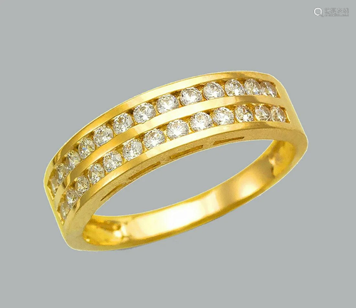 14K YELLOW GOLD LADIES CZ RING BAND CHANNEL SET 2 ROW