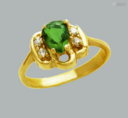 NEW 14K YELLOW GOLD LADIES FANCY CZ RING GREEN PEAR