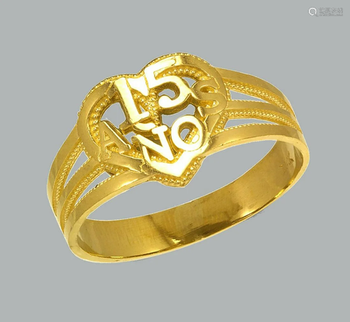 14K YELLOW GOLD LADIES FANCY RING SWEET 15 ANOS HEART