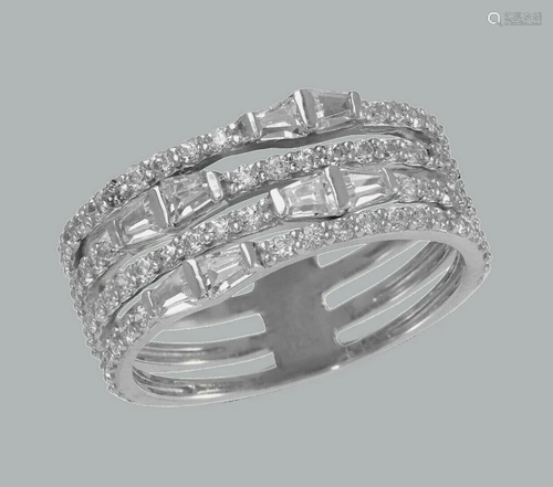 NEW 14K WHITE GOLD LADIES FANCY CZ RING BAND 4 ROW