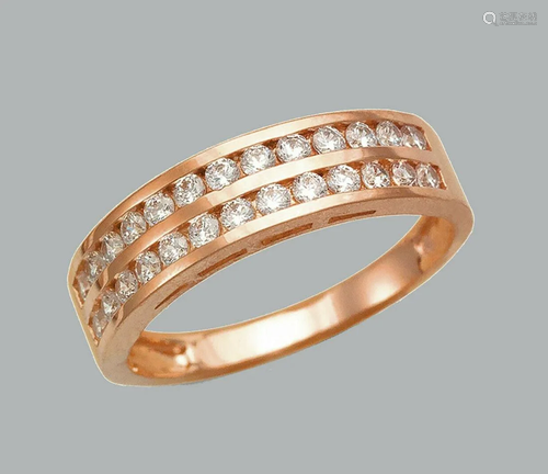 14K ROSE GOLD LADIES CZ RING BAND CHANNEL SET 2 ROW