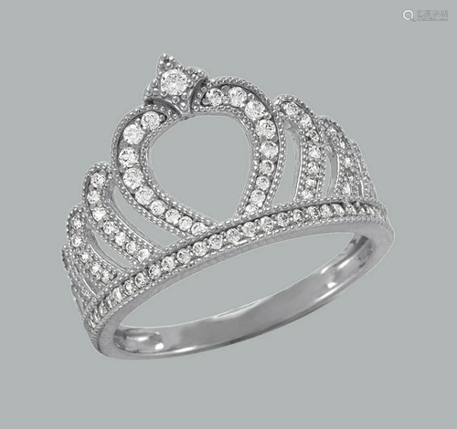 NEW 14K WHITE GOLD LADIES FANCY CZ RING TIARA CRO…