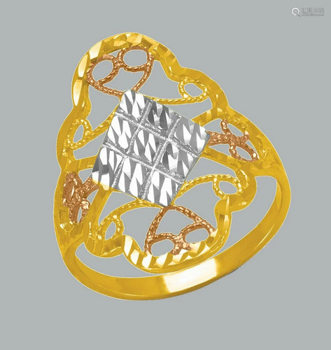 NEW 14K TRI COLOR GOLD LADIES FANCY RING COCKTAIL