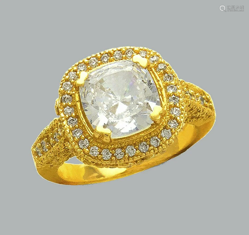 14K YELLOW GOLD CZ ENGAGEMENT RING FILIGREE HALO