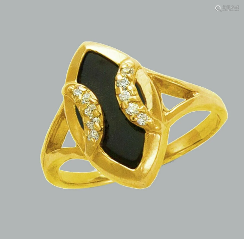 NEW 14K YELLOW GOLD LADIES CZ COCKTAIL RING ONYX