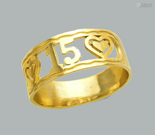 NEW 14K YELLOW GOLD LADIES FANCY RING BAND 15 ANOS